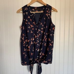 The Limited bird print tie-front sleeveless blouse